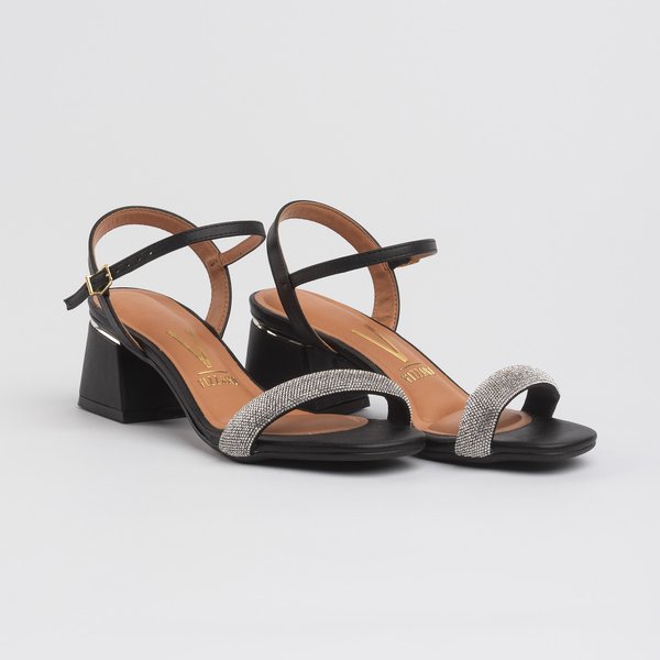 Sandália Social Vizzano Salto Grosso Baixo Preta Brilhantes - Imagem 4