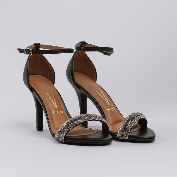 Sandália Vizzano Salto Alto Fino Gisele Brilhantes Preta - Imagem 3