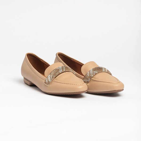 Sapato Social Mocassim Oxford Vizzano Bege Brilhantes - Imagem 4