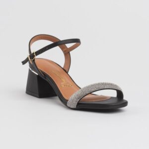 Sandália Social Vizzano Salto Grosso Baixo Preta Brilhantes