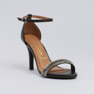 Sandália Vizzano Salto Alto Fino Gisele Brilhantes Preta