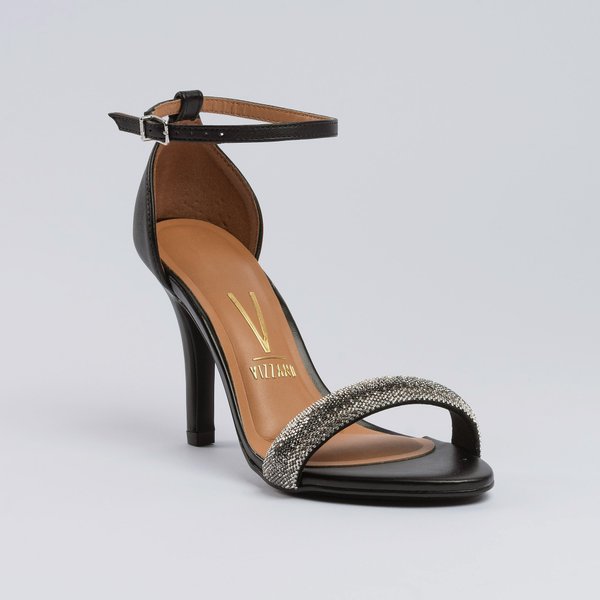 Sandália Vizzano Salto Alto Fino Gisele Brilhantes Preta