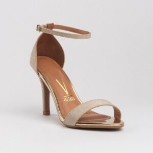 Sandália Vizzano Salto Fino Alto Gisele Metalizado Dourada