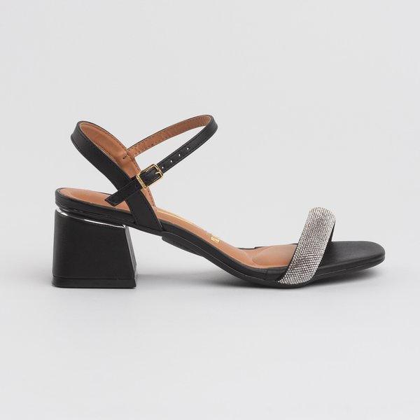 Sandália Social Vizzano Salto Grosso Baixo Preta Brilhantes - Imagem 3