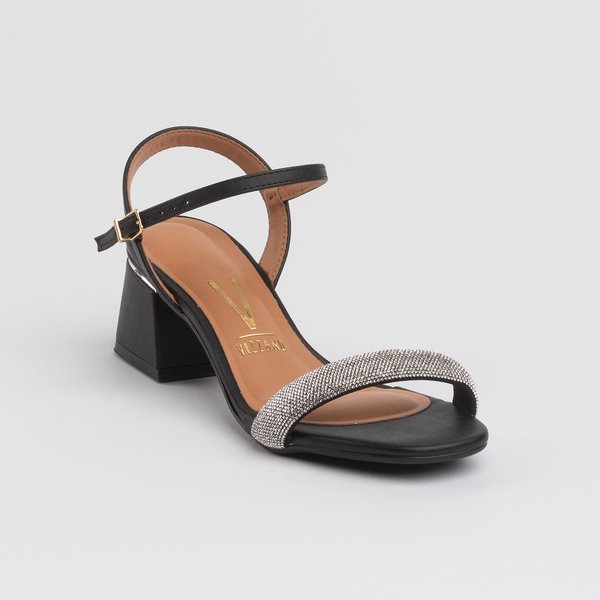 Sandália Social Vizzano Salto Grosso Baixo Preta Brilhantes - Imagem 2