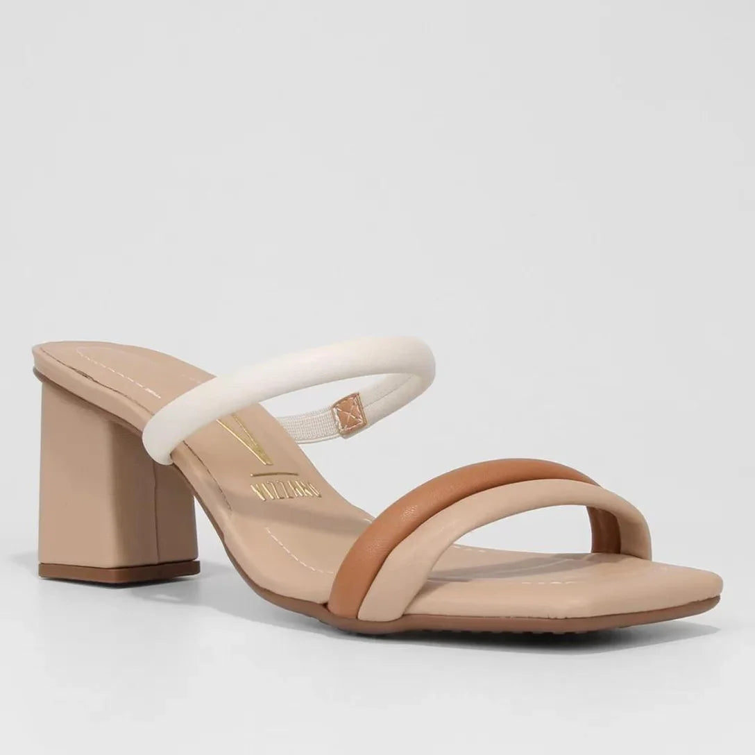 Tamanco Vizzano Tiras Salto Bloco Feminino – Bege e Branco - Imagem 2