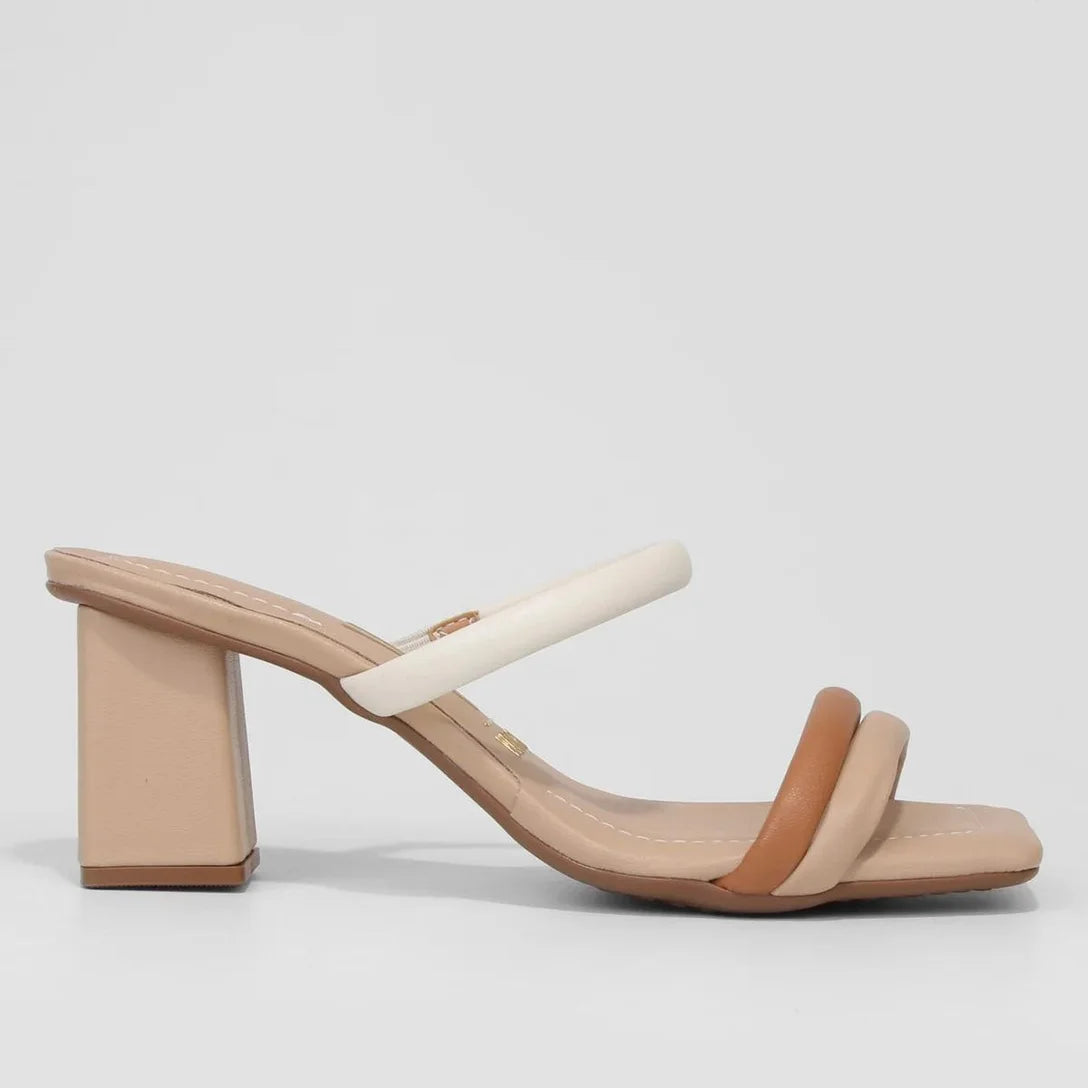 Tamanco Vizzano Tiras Salto Bloco Feminino – Bege e Branco