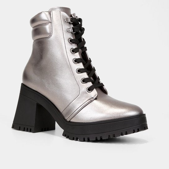 Bota Coturno Vizzano Metalizada Salto Alto Feminina – Prata - Imagem 2