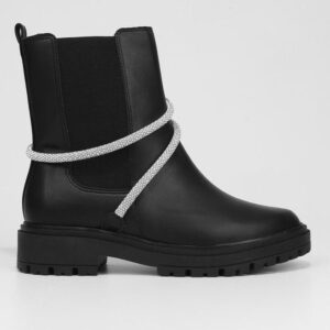 Bota Chelsea Cano Médio Vizzano Detalhe Brilho Tratorada Feminina – Preto + Prata