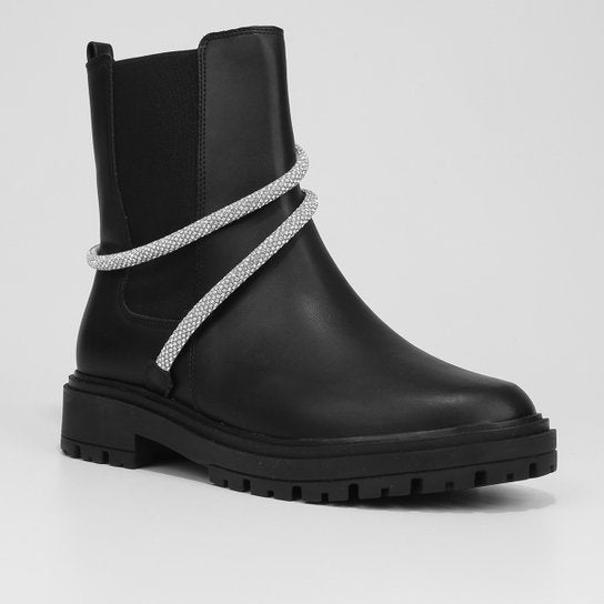 Bota Chelsea Cano Médio Vizzano Detalhe Brilho Tratorada Feminina – Preto + Prata - Imagem 2