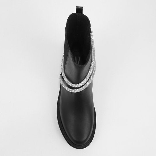 Bota Chelsea Cano Médio Vizzano Detalhe Brilho Tratorada Feminina – Preto + Prata - Imagem 4