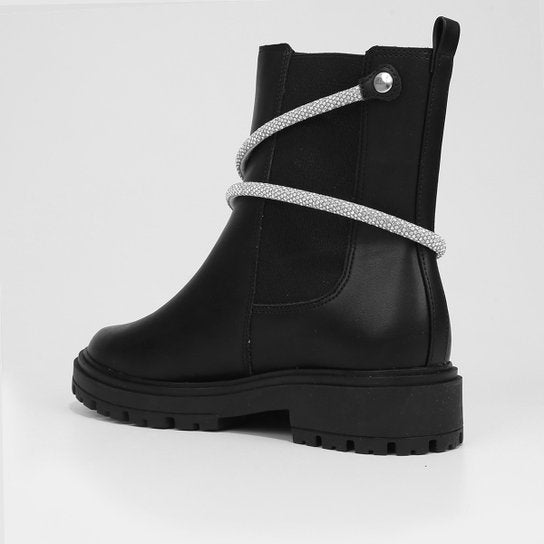 Bota Chelsea Cano Médio Vizzano Detalhe Brilho Tratorada Feminina – Preto + Prata - Imagem 3