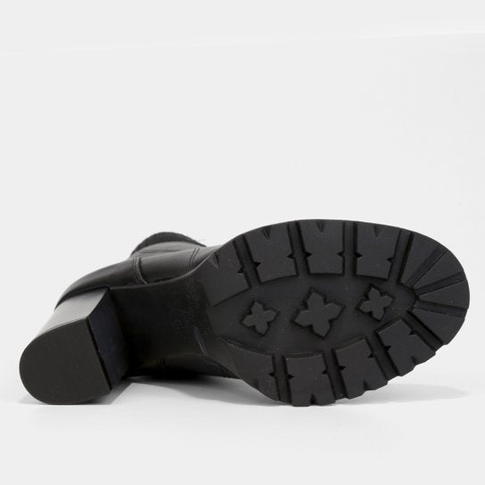 Bota Coturno Cano Curto Vizzano knit Salto Alto Grosso Feminina – Preto - Imagem 5