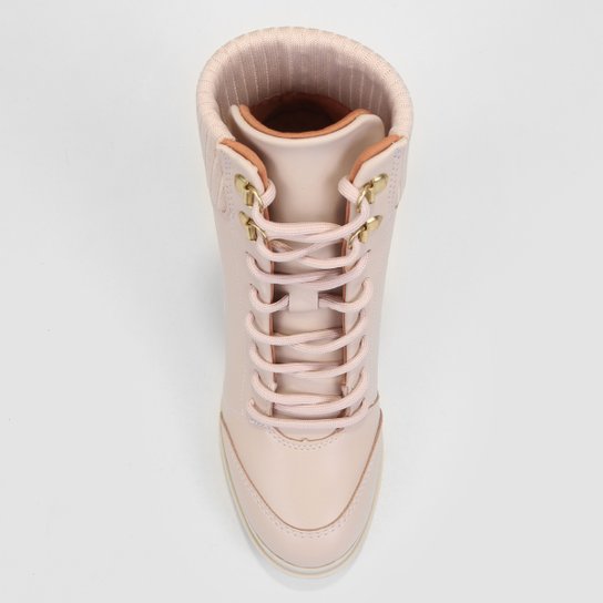 Bota Coturno Cano Curto Vizzano knit Salto Alto Grosso Feminina – Off White - Imagem 5