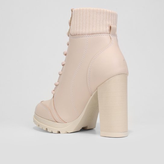 Bota Coturno Cano Curto Vizzano knit Salto Alto Grosso Feminina – Off White - Imagem 4