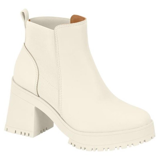 Bota Feminina Vizzano Salto Grosso Meia Pata Plataforma Leve – Off White