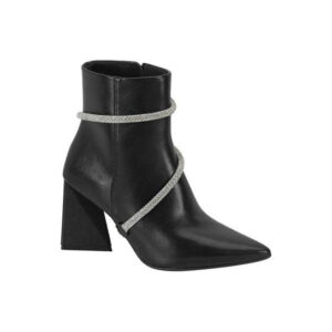 Bota Vizzano Bico Fino Tira Cristal Salto Geométrico – Preto