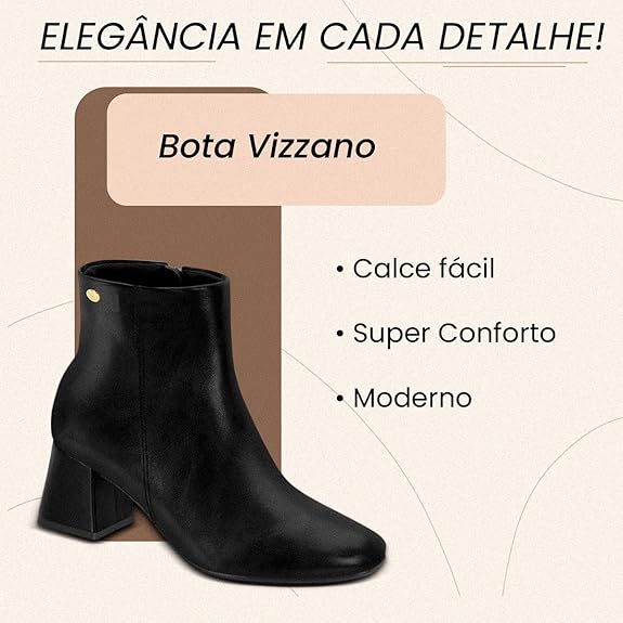 Bota Vizzano Salto Bloco Feminina Preto - Imagem 3