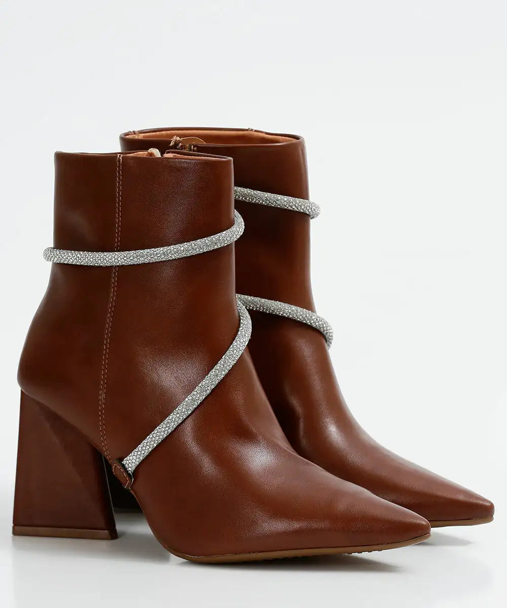 Bota Feminina Cano Curto Salto Grosso Strass Vizzano - Imagem 4