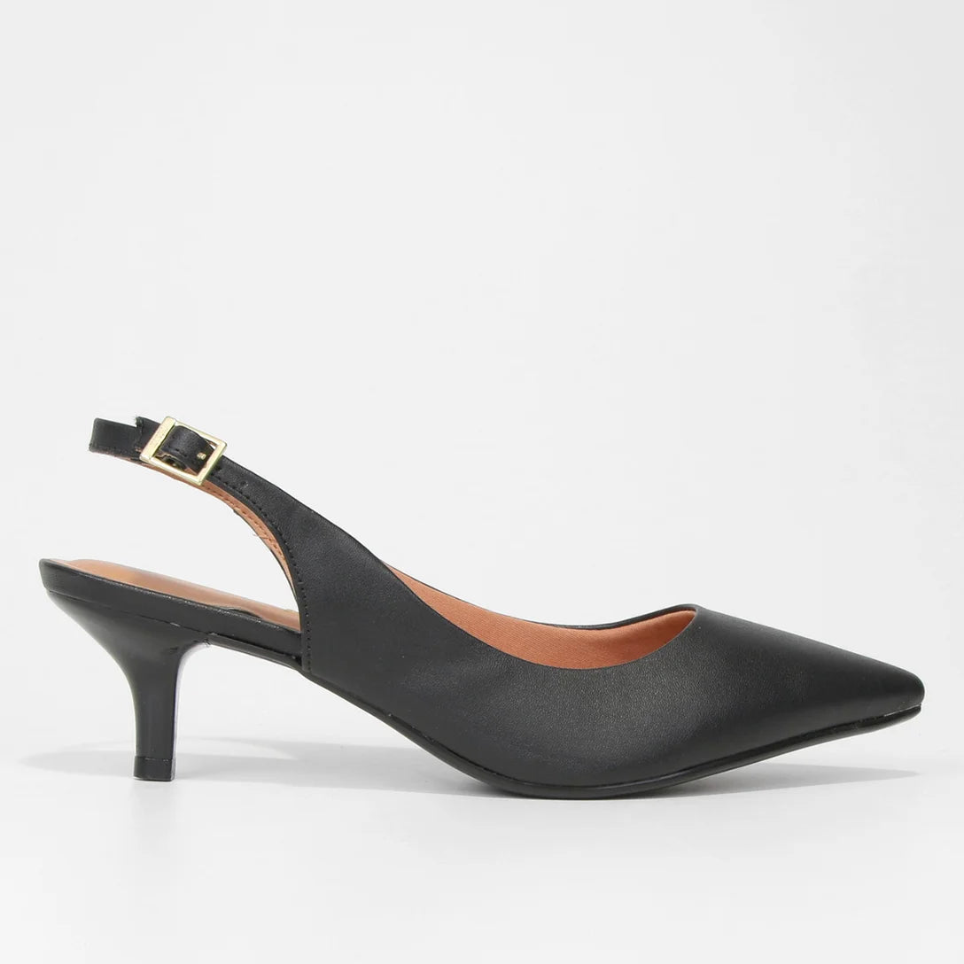 Scarpin Vizzano Slingback Bico Fino Salto Baixo – Preto
