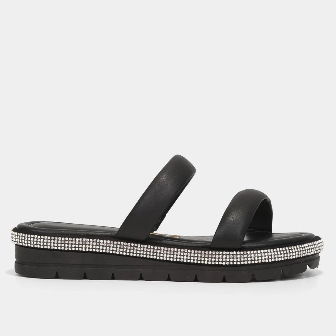 Rasteira Vizzano Tira Larga Brilho Feminina – Preto