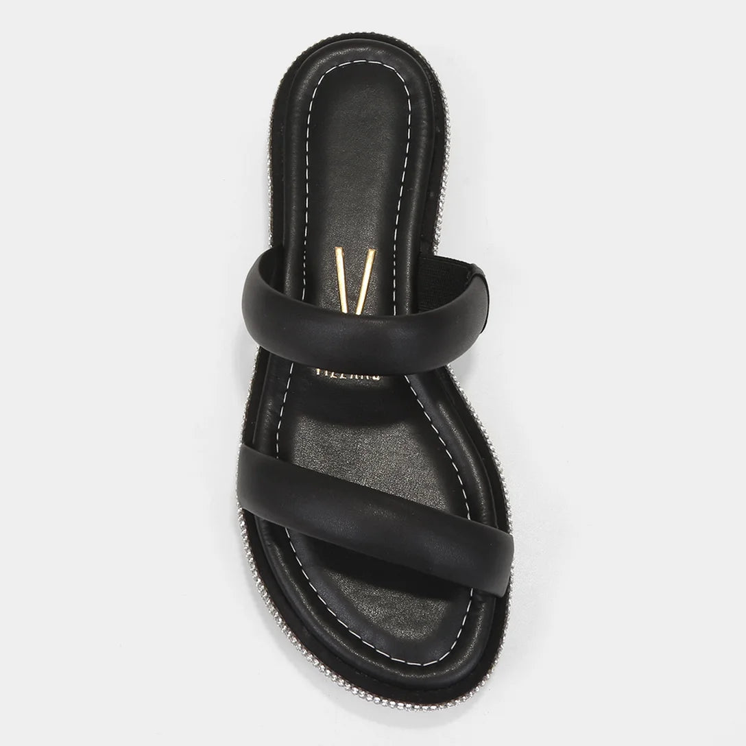 Rasteira Vizzano Tira Larga Brilho Feminina – Preto - Imagem 4