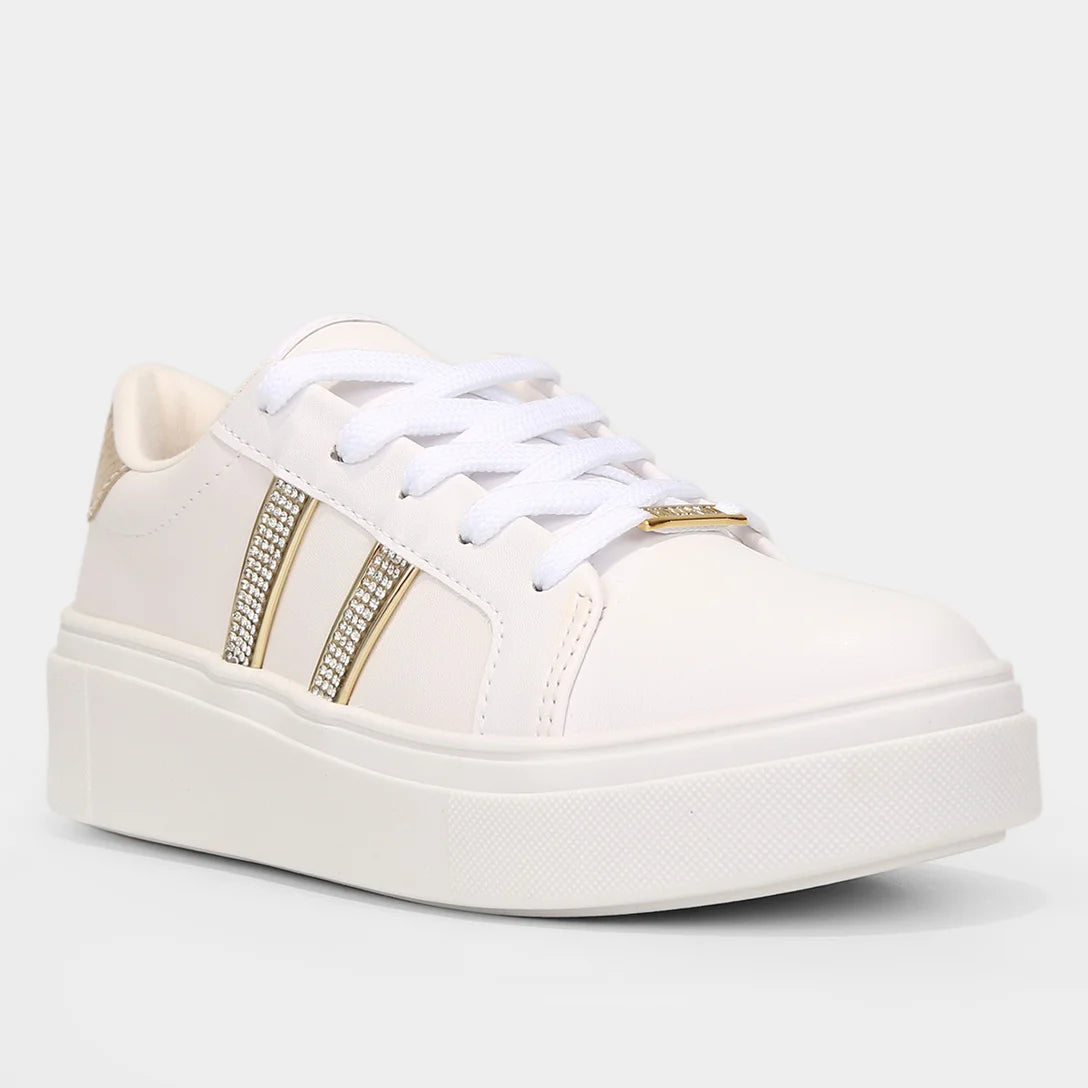 Tênis Vizzano Flatform Strass Feminino – Branco + dourado - Imagem 2