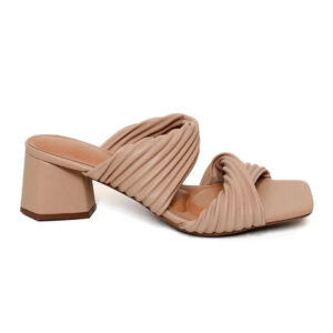 Tamanco Vizzano Strech Plissado Salto Bloco – Bege