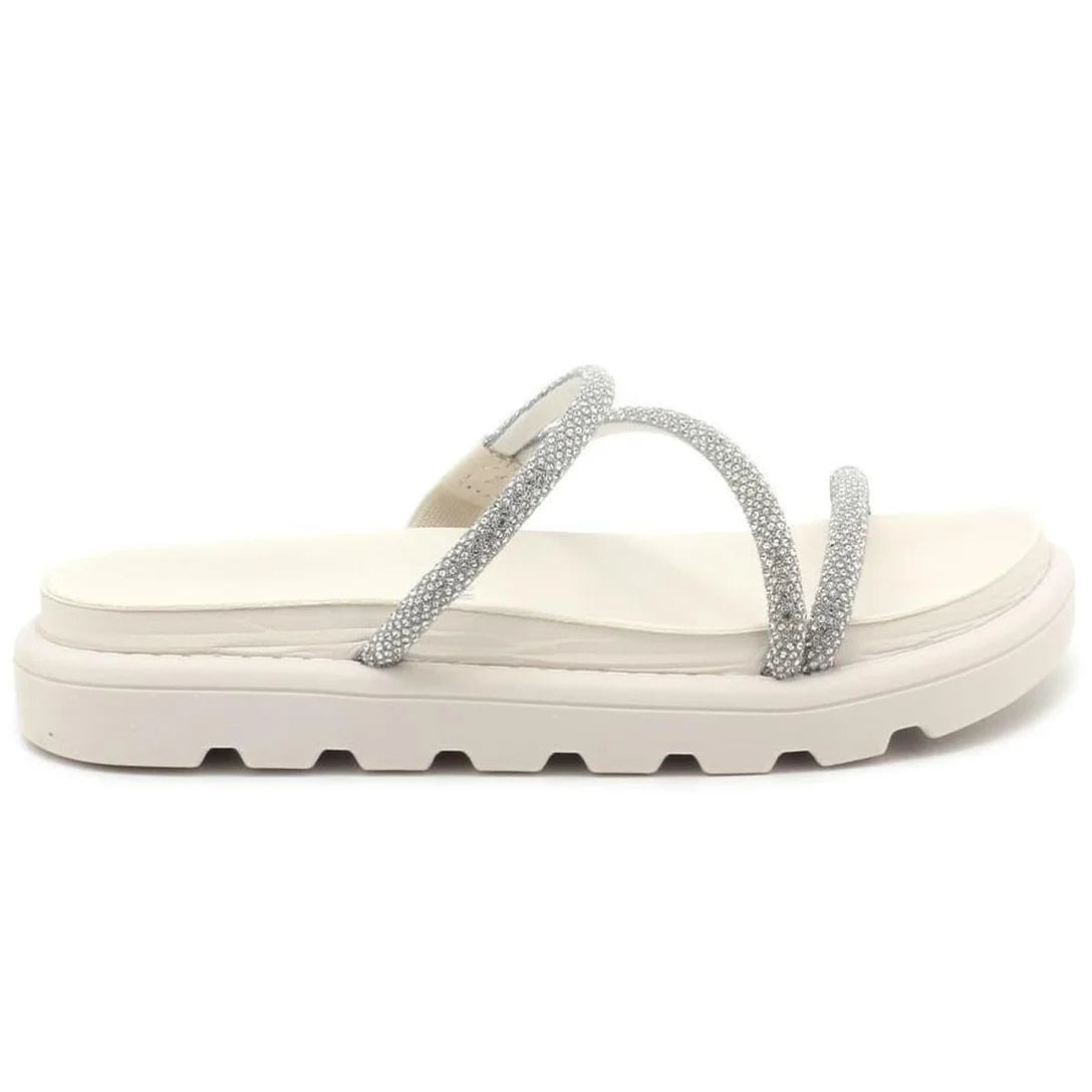 Tamanco Vizzano Flatform Tiras Brilho Feminino – Branco