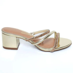 Tamanco Vizzano Salto Bloco Baixo Tiras Strass Feminino – Dourado