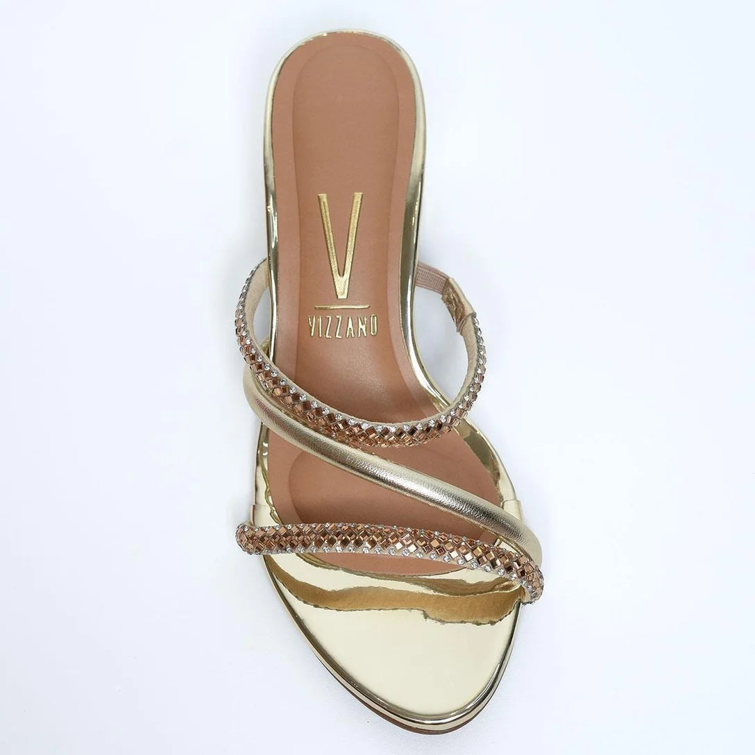 Tamanco Vizzano Salto Bloco Baixo Tiras Strass Feminino – Dourado - Imagem 4
