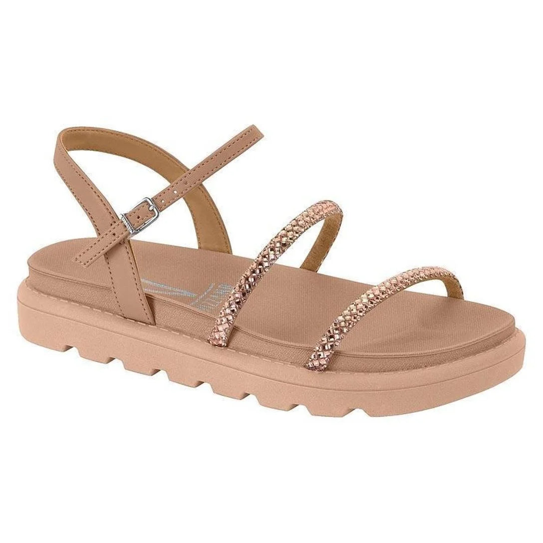 Sandália Rasteira Papete Feminina Strass Brilho Flat Tratorada Confortável – Nude