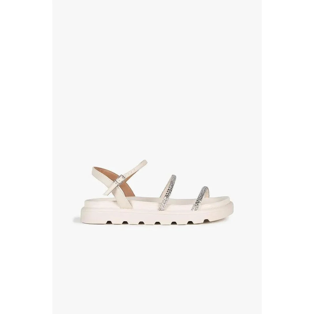 Sandália Rasteira Papete Feminina Strass Brilho Flat Tratorada Confortável – Off White - Imagem 2