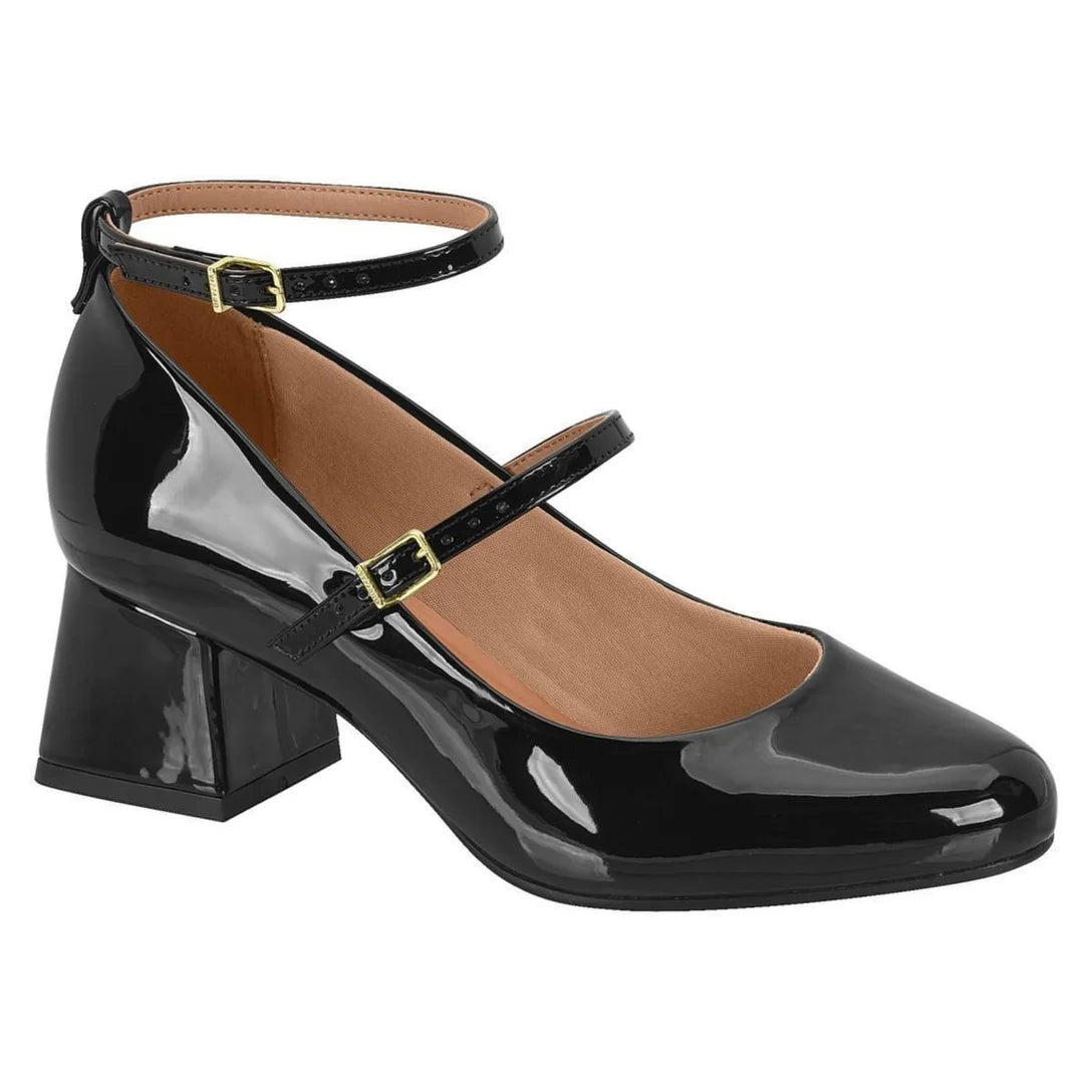 Sapato Vizzano 1423.102 Salto Grosso Mary Jane Boneca Verniz Feminino – Preto - Imagem 2