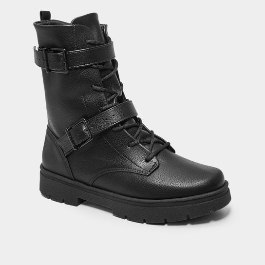 Bota Coturno Vizzano Fivelas Cano Médio Feminina – Preto - Imagem 2