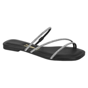 Rasteira Vizzano Flat Tira Brilho Feminina – Preto