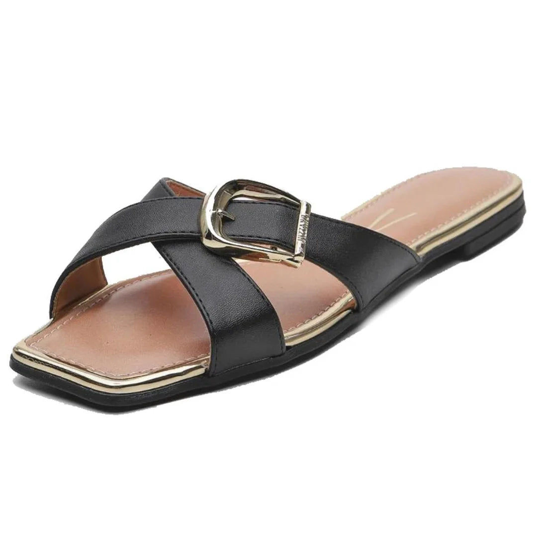 Rasteira Vizzano Tira Cruzada Fivela Feminina – Preto