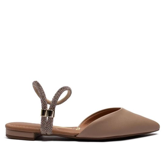 Mule Vizzano com Tiras de Strass – Bege
