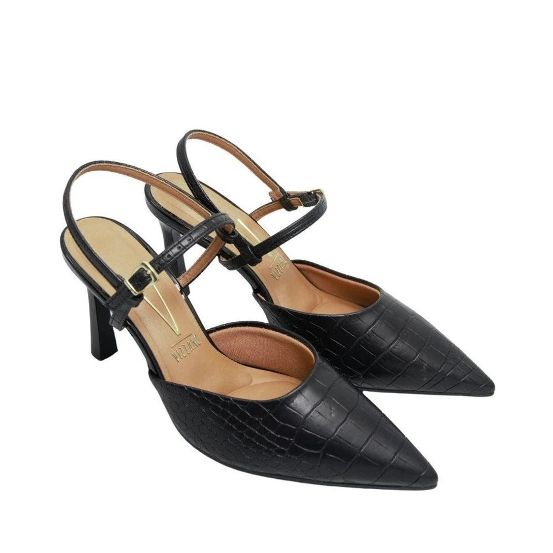 Sapato Vizzano Slingback Salto Alto Crocco – Preto - Imagem 2