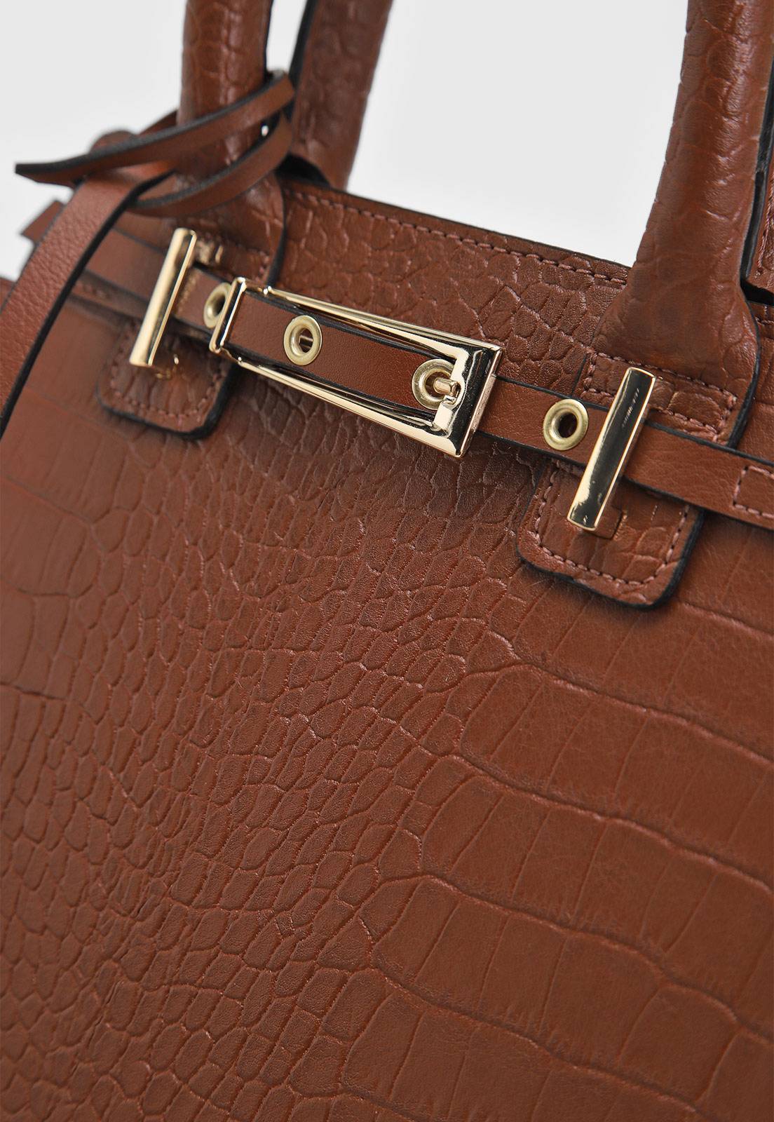 Bolsa Tiracolo Vizzano Croco Alça Dupla Marrom - Imagem 6