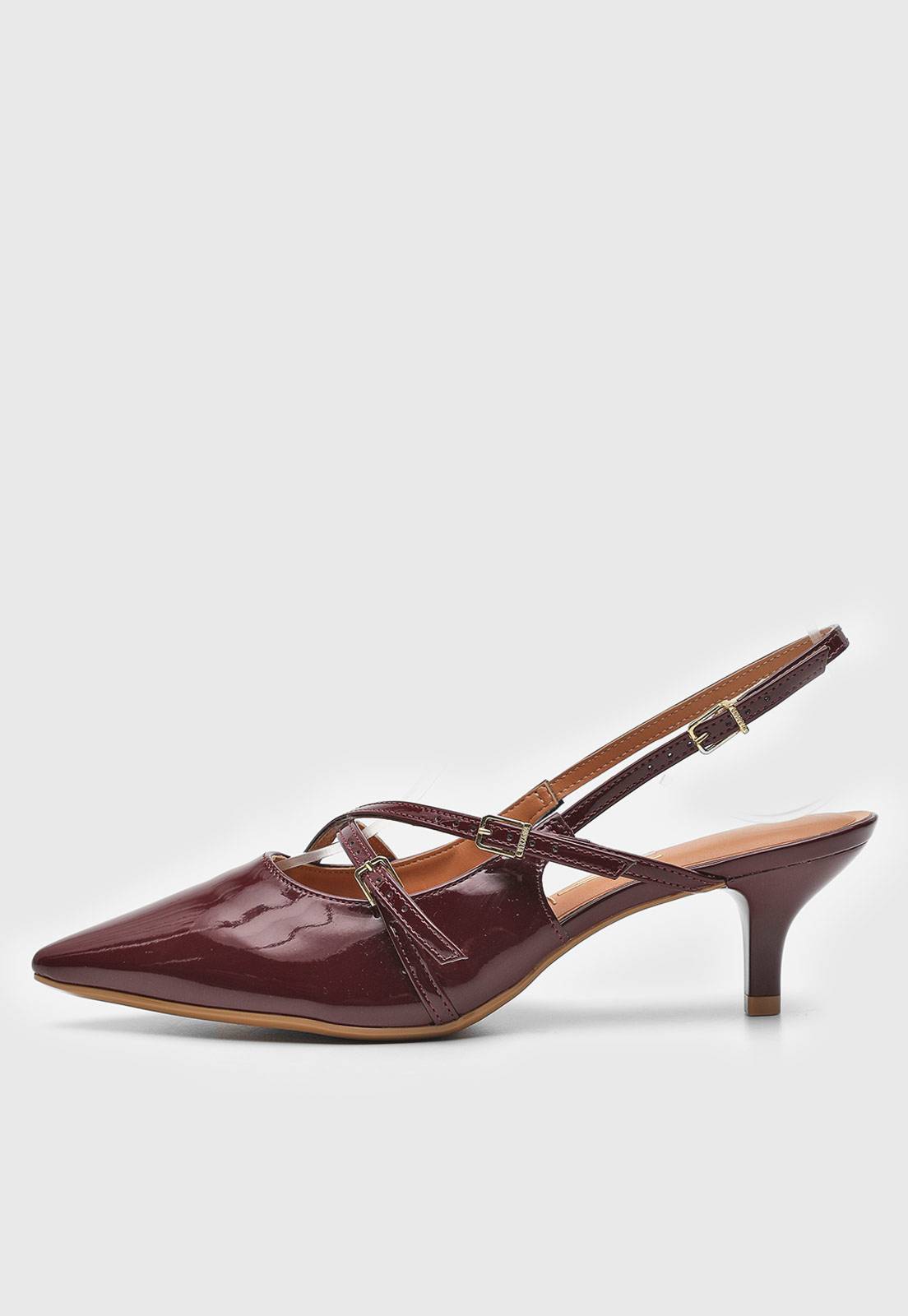 Scarpin Slingback Bico Fino Verniz Vinho - Imagem 3