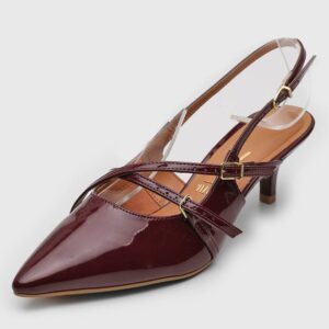 Scarpin Slingback Bico Fino Verniz Vinho