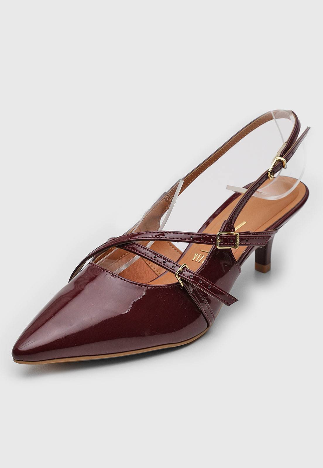 Scarpin Slingback Bico Fino Verniz Vinho
